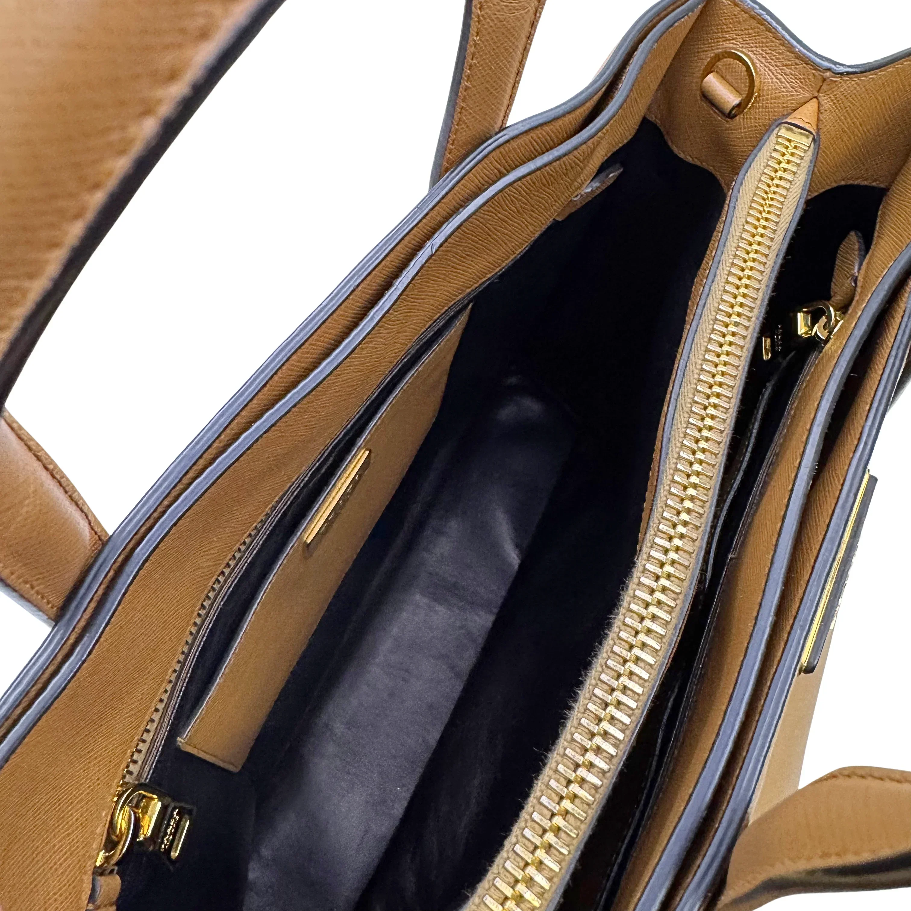 Prada Saffiano Handbag Leather Brown - Image 9