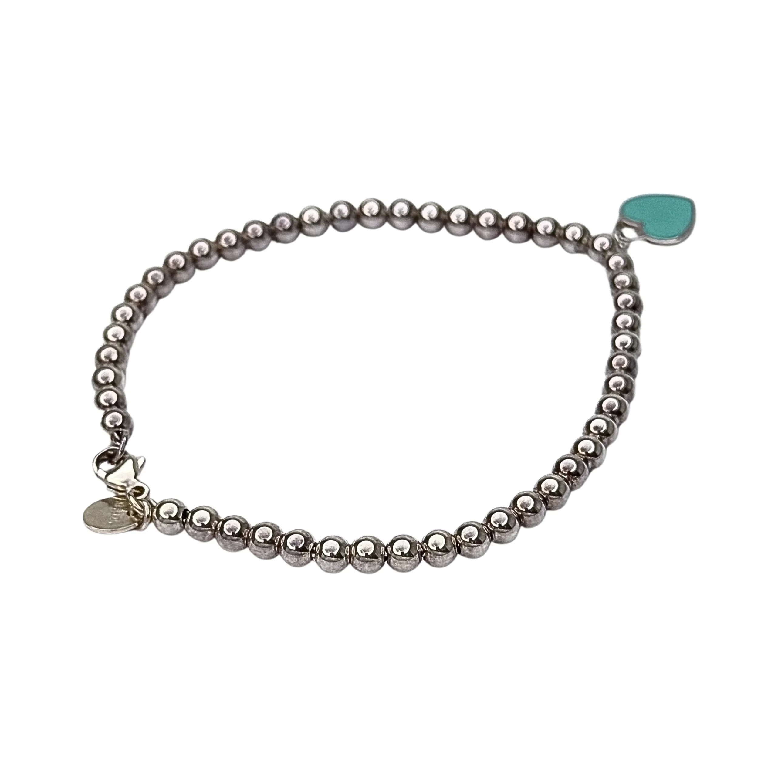 Tiffany & Co Beaded Enamel Heart Bracelet Silver - Image 3