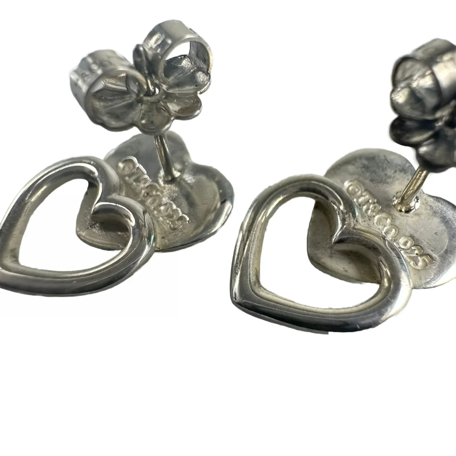Tiffany & Co Puff Double Heart Stud Stencil Earrings Sterling Silver - Image 3