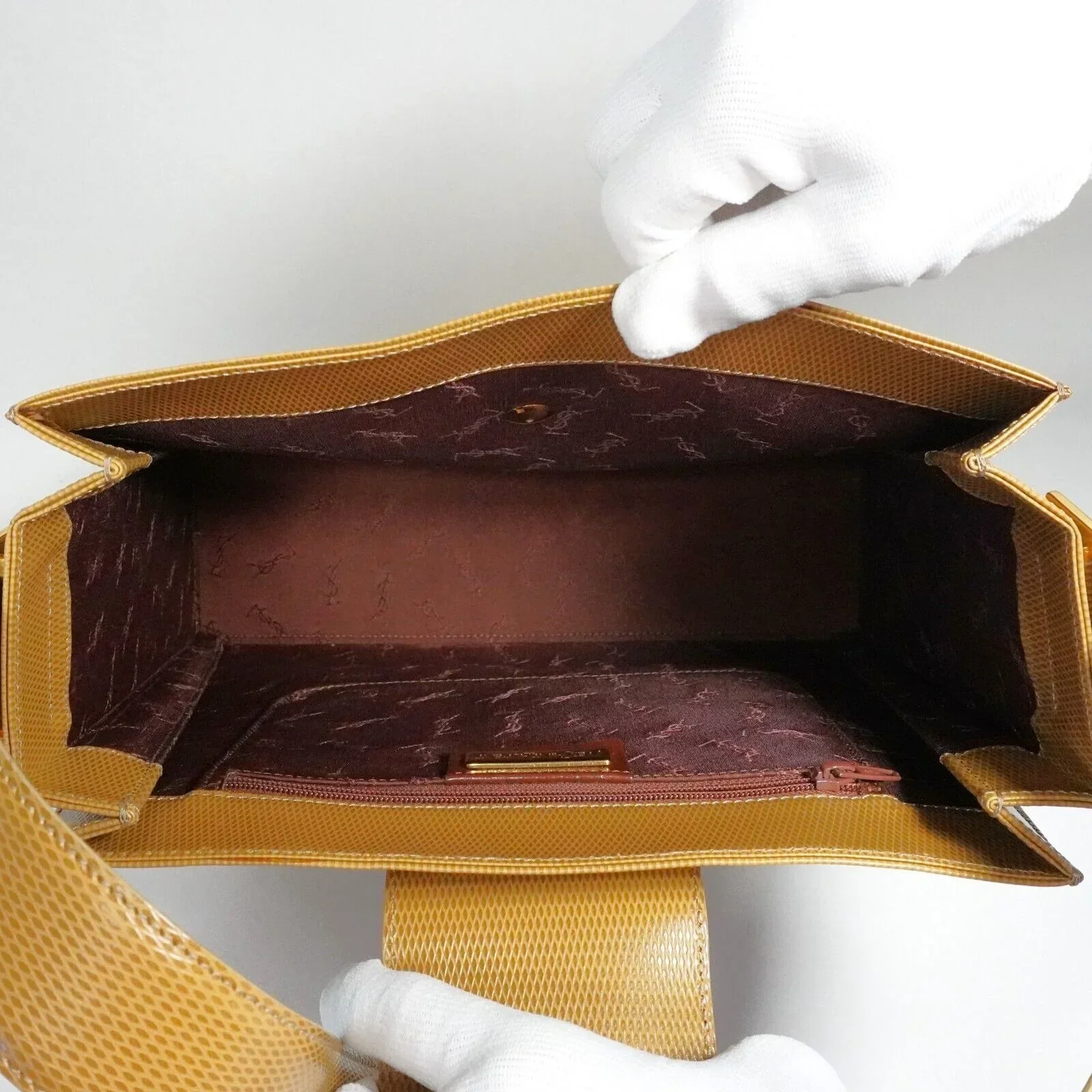 Yves Saint Laurent Lizard Embossed Leather Shoulder Bag Amber - Image 13