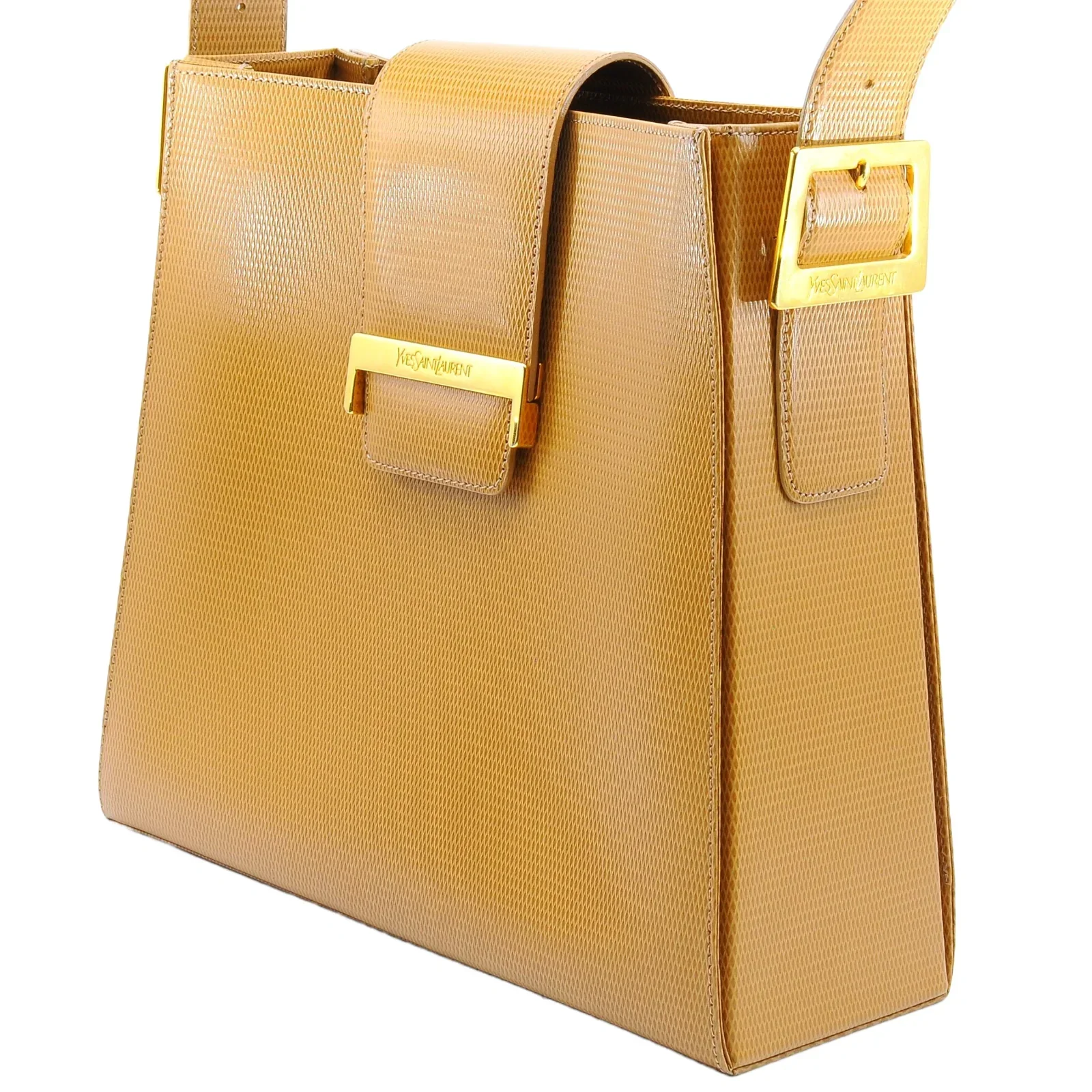 Yves Saint Laurent Lizard Embossed Leather Shoulder Bag Amber - Image 4