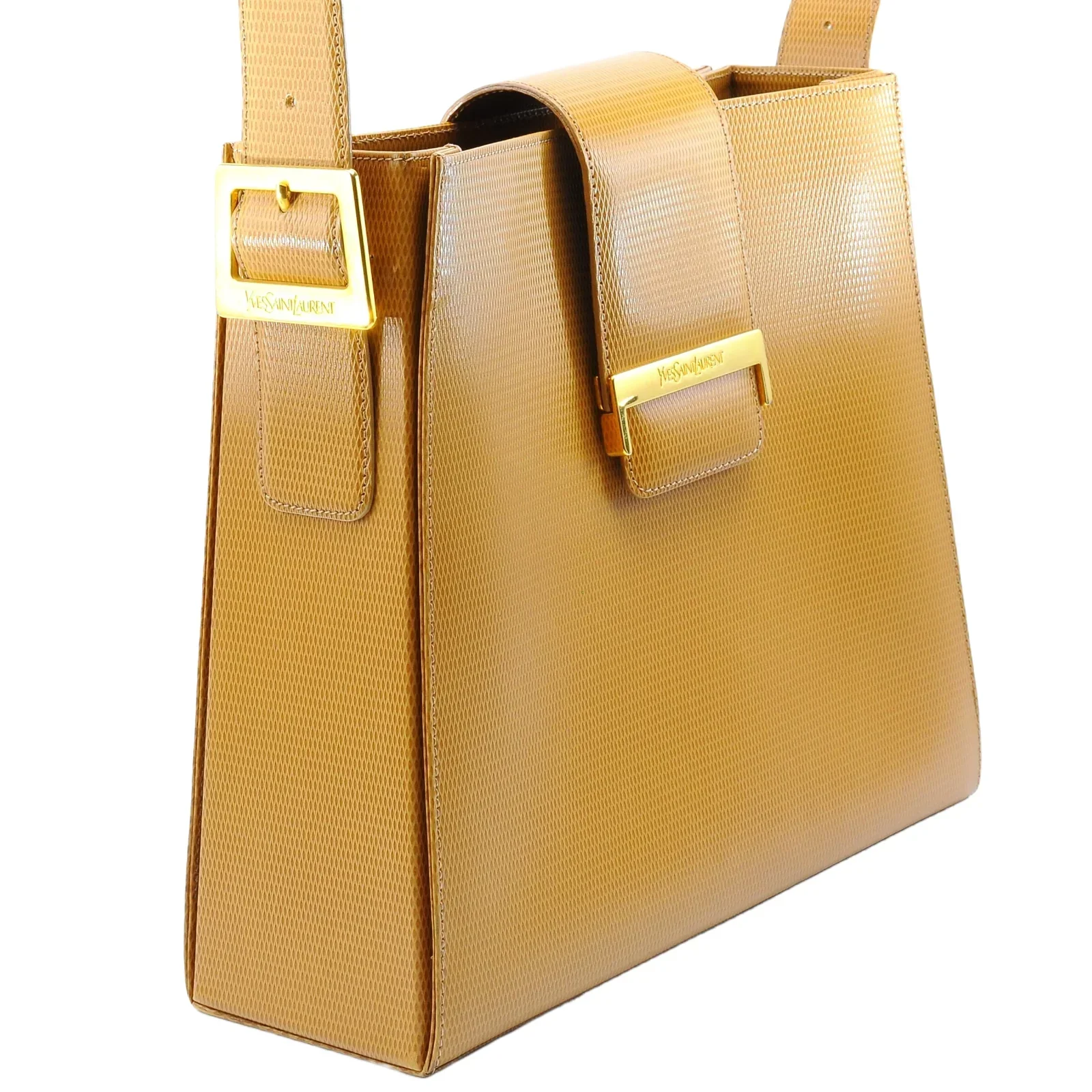 Yves Saint Laurent Lizard Embossed Leather Shoulder Bag Amber - Image 5