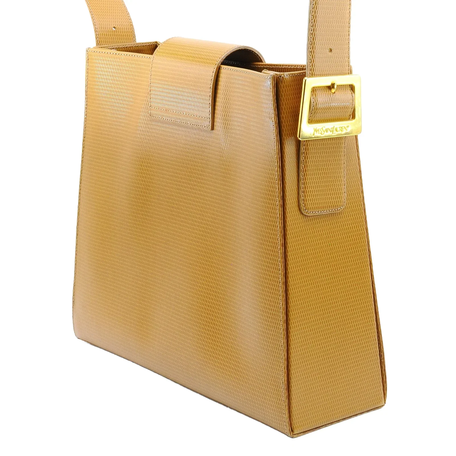 Yves Saint Laurent Lizard Embossed Leather Shoulder Bag Amber - Image 6