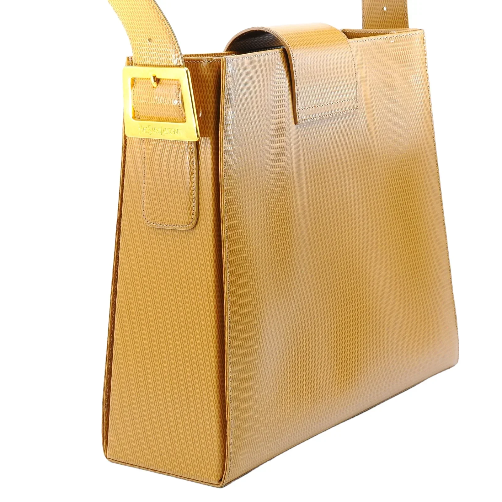 Yves Saint Laurent Lizard Embossed Leather Shoulder Bag Amber - Image 7
