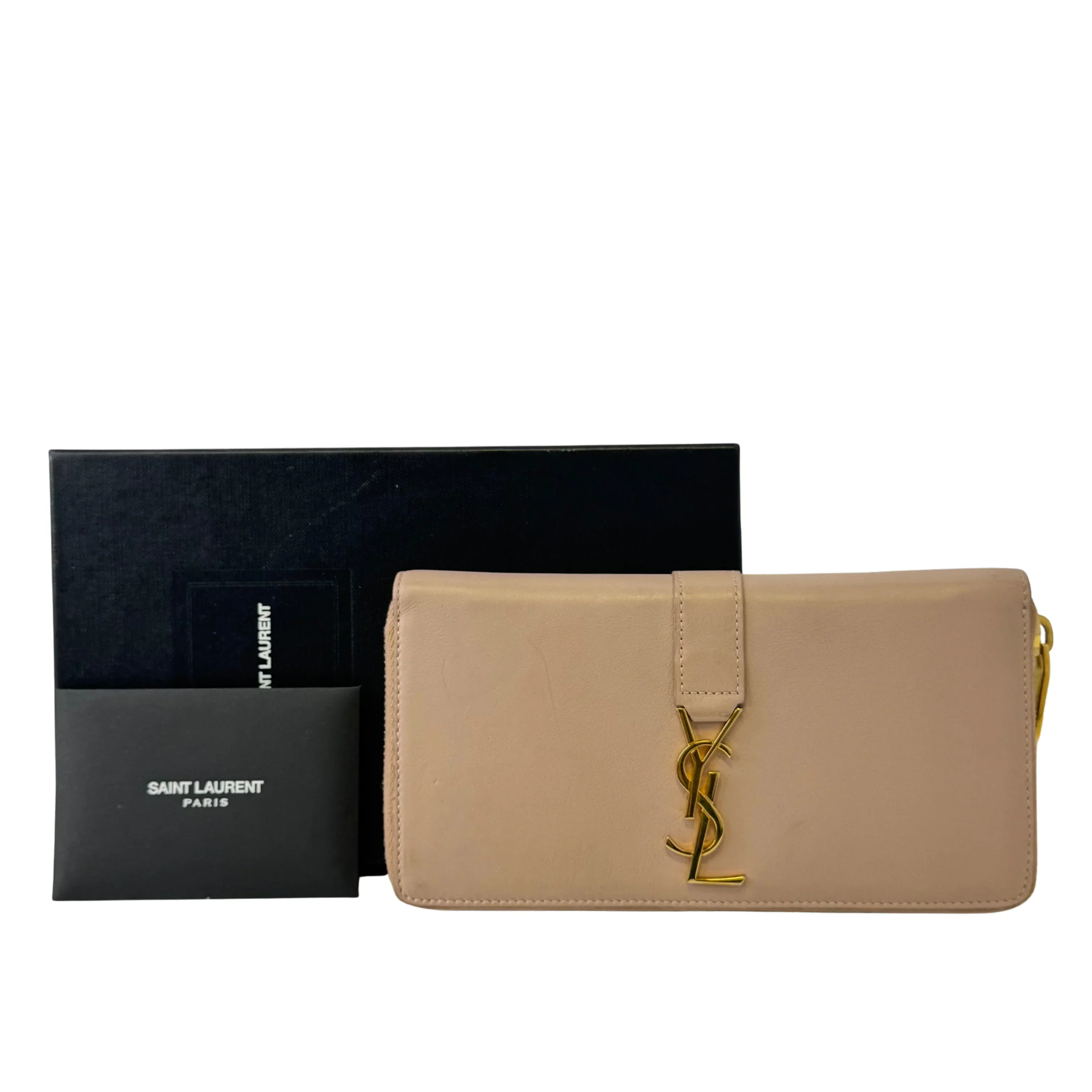 Yves Saint Laurent Smooth Calfskin Long Beige Wallet - Image 5