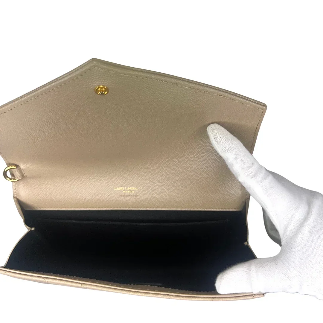 Yves Saint Laurent (YSL) Cassandra Clutch – Chevron Quilted Leather Beige - Image 6