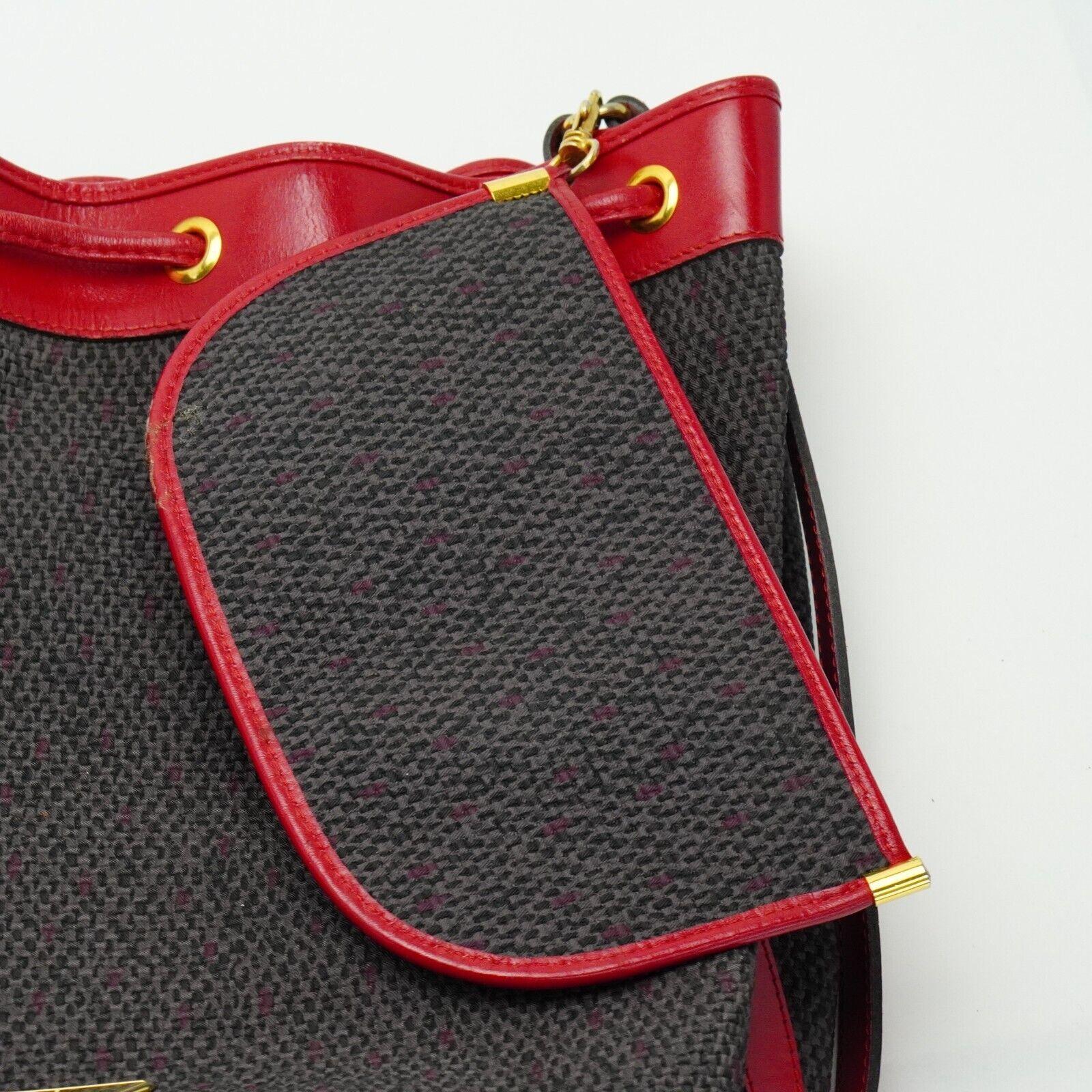 Yves Saint Laurent YSL Noe Canvas Bucket Drawstring Bag Red - Image 6